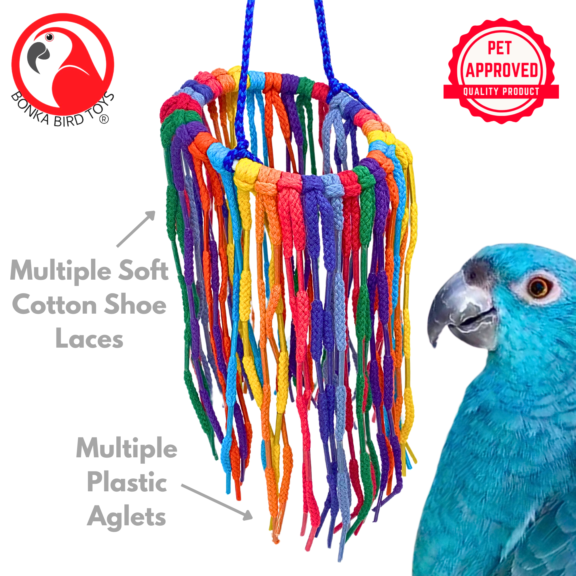 Bonka Bird Toys 51213 Large Aglet Heaven Chew Tug Pull Preen Parrot Cage Toy Pet
