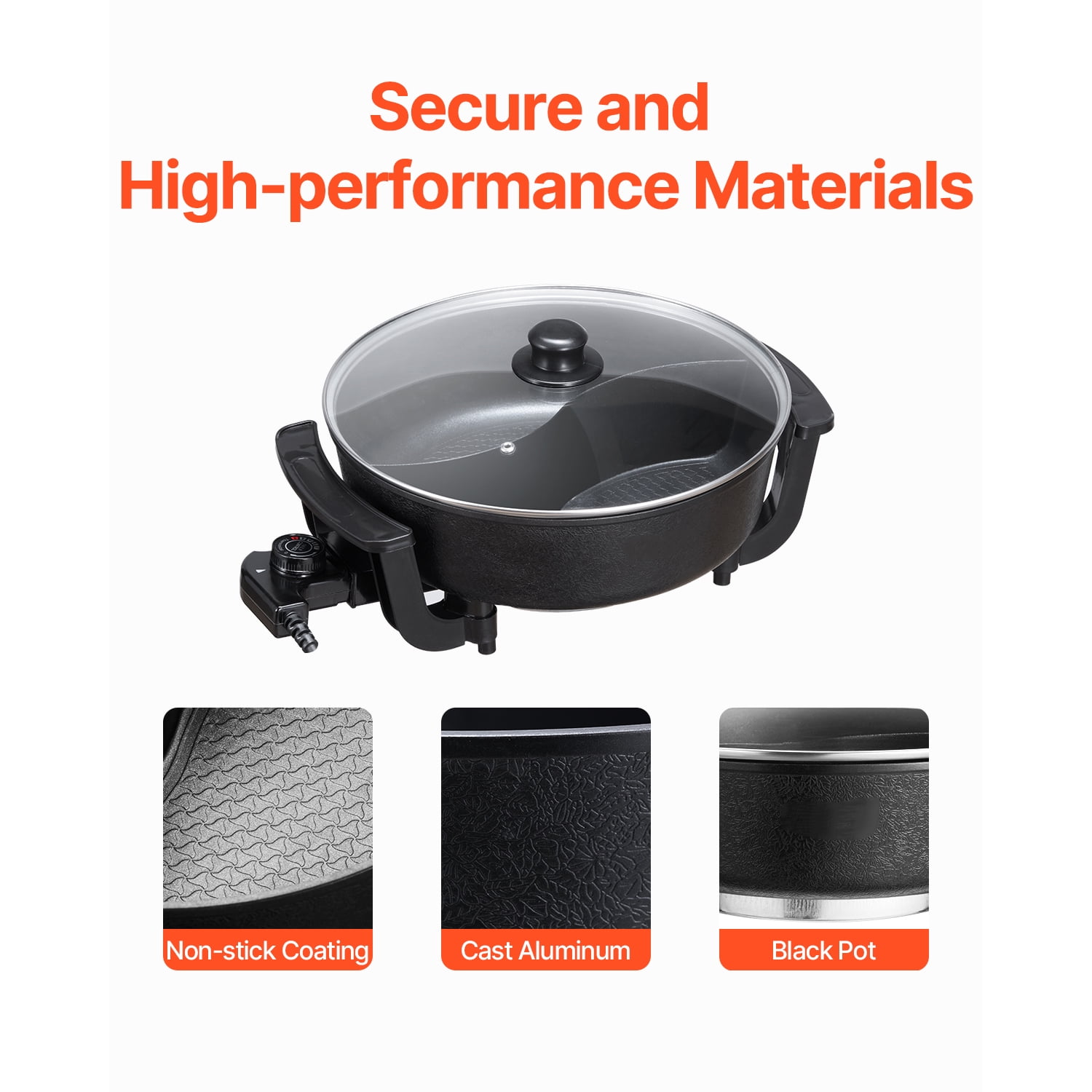 KFFKFF 1360W 5L Electric Hot Pot 5L Electric Cooker Multifunctional Pot Non-Stick Shabu-shabu Hot Pot with Divider Double-Sided Shabu Hot Pot with Tempered Glass Lid