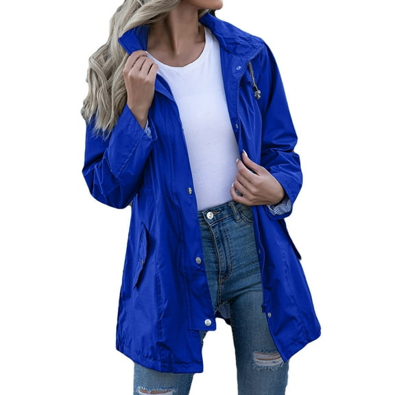 Niaviben Windbreaker for Women Womens Windbreaker Jacket with Hood Lightweight Breathable Rain Jackets Womens Windbreaker Jacket Women's Trench Coats Women Lightweight Jacket Blue L