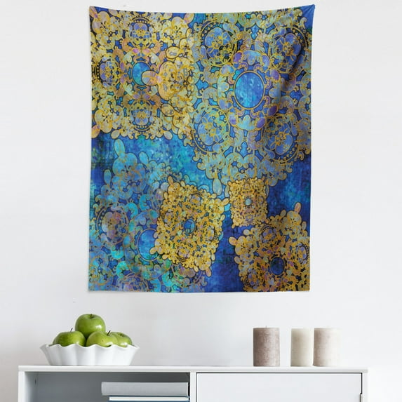 Moroccan Tapestry, Traditional Persian Motif Oriental Moroccan Effects Exotic Style Boho Design, Fabric Wall Hanging Decor for Bedroom Living Room Dorm, 5 Sizes, Pale Coffee Blue, by Ambesonne
