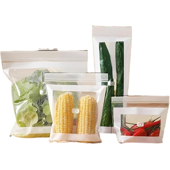 Food Grade Fresh-Keeping Bags, Reusable Leakproof Plastic Produce & Food Storage Bags with Double Seal, Extra Long Design for Fruits Vegetables