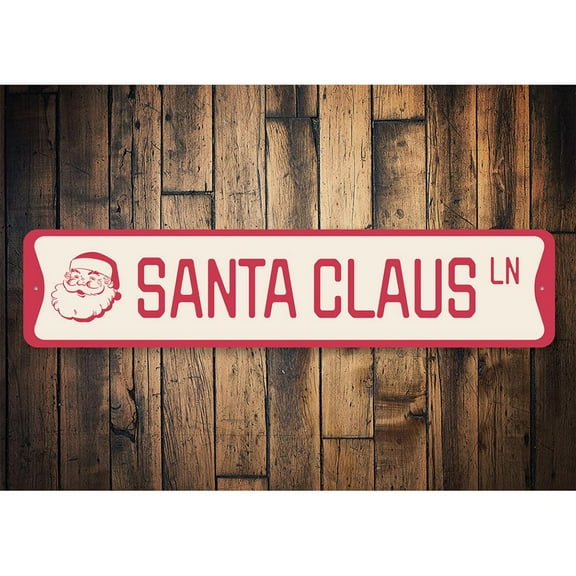 Santa Claus Lane Holiday Novelty Decor, Metal Wall Sign - 4x18 Inches