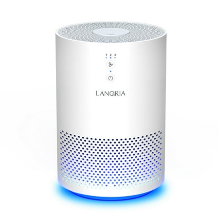 Portable Media Air Cleaner - LANGRIA Compact Air Cleaner with 3 Stage Filtration with True HEPA Filter, Portable Allergen Remover, Plug-in Dust Smoke Odor and Pet Dander Purifier, Powerful and Silent 110 V, White