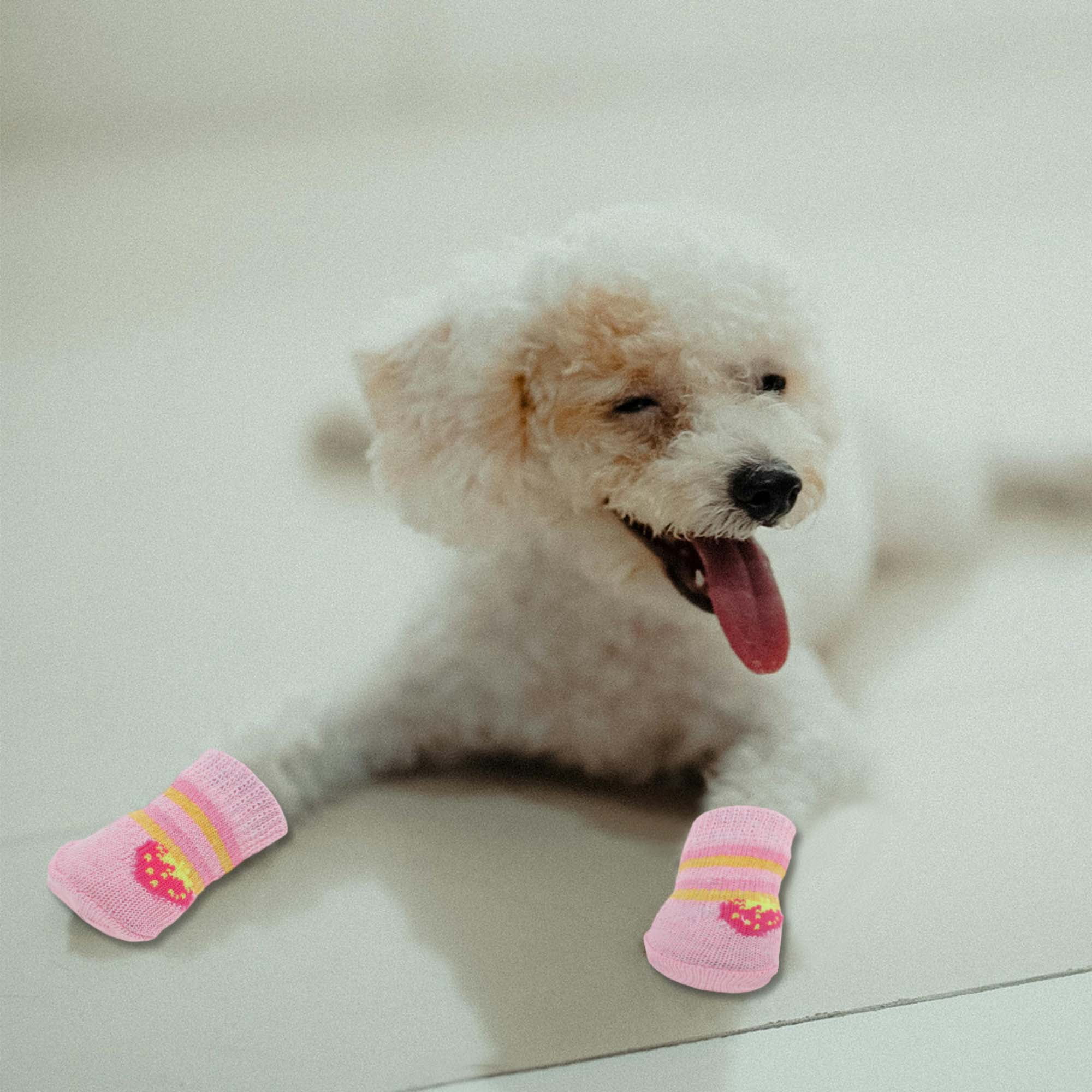 Unique Bargains Dog Socks Non-Slip Socks for Dogs and Cats Pink M