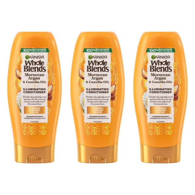Garnier Whole Blends Illuminating Conditioner Moroccan Argan and Camellia Oils Extracts, 12.5 fl. Oz (Packaging May Vary), 3 Count