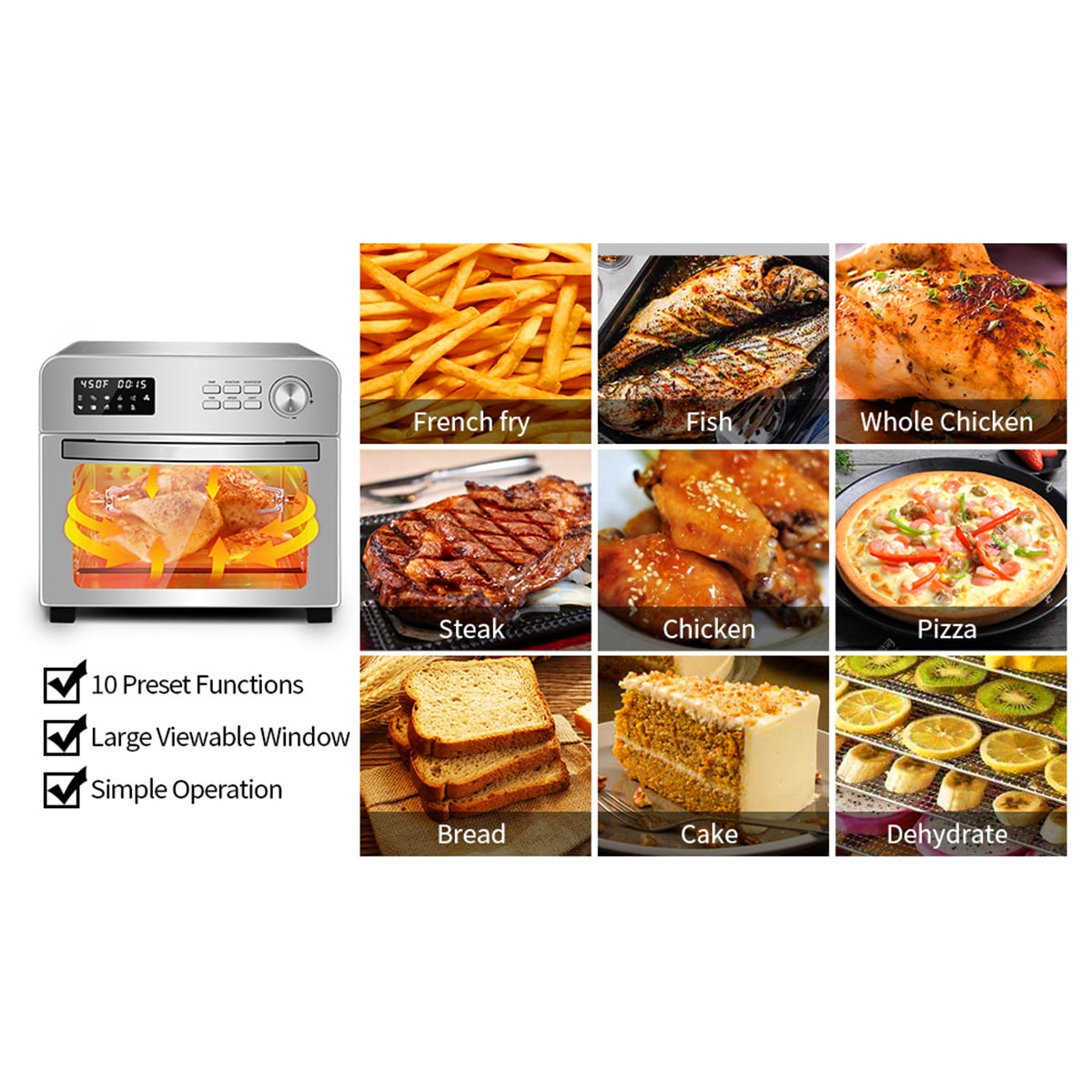 Kepooman Toaster Air Fryer Combination, 3-Layer Rack Convection Oven Suitable for French Fries Pizza Kepooman Toaster Air Fryer Combination, 3-Layer Rack Convection Oven Suitable for French Fries Pizza