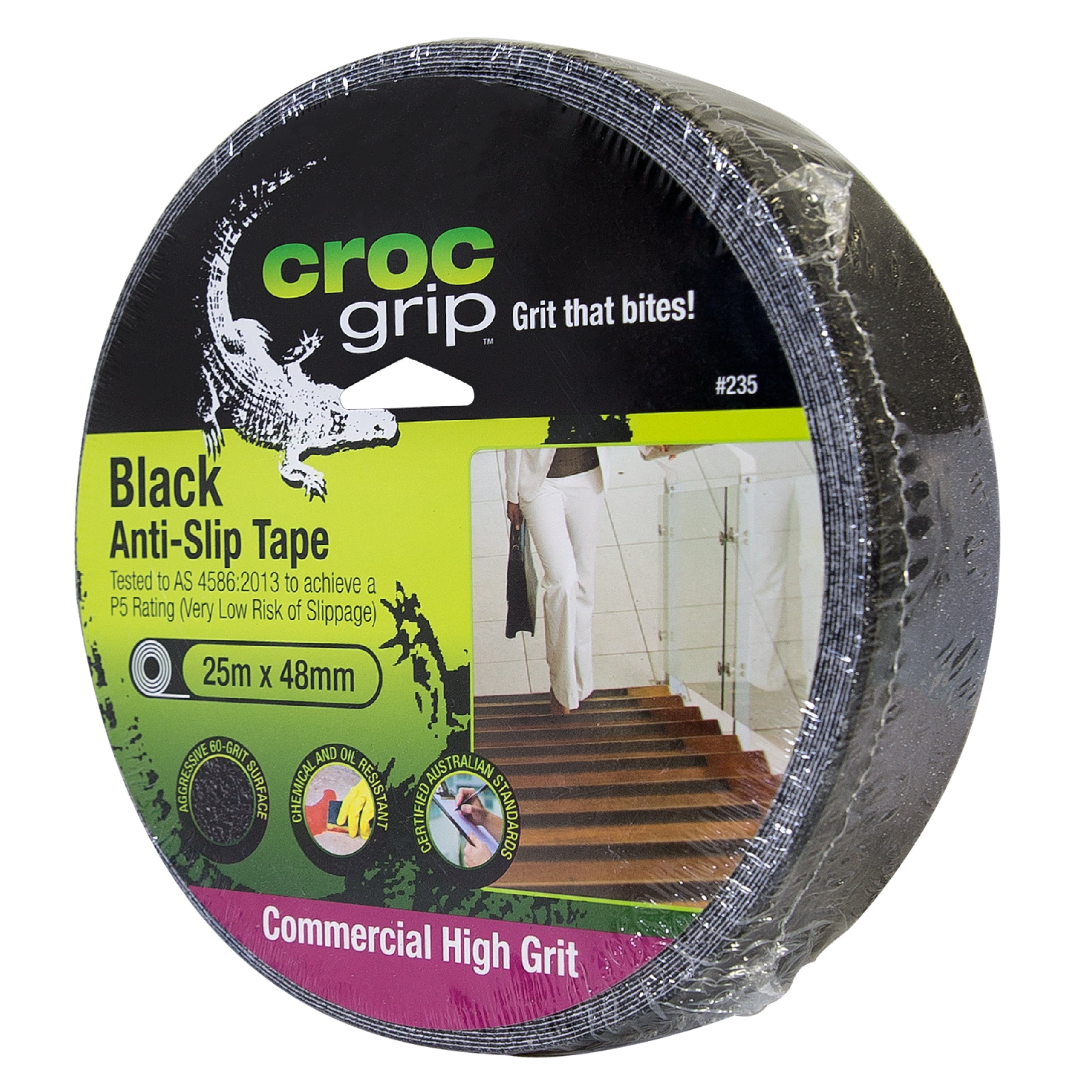 CROC grip Commercial High Grit AntiSlip Tape, Black Tread 1.9 inches x 82 feet, Outdoor Weather