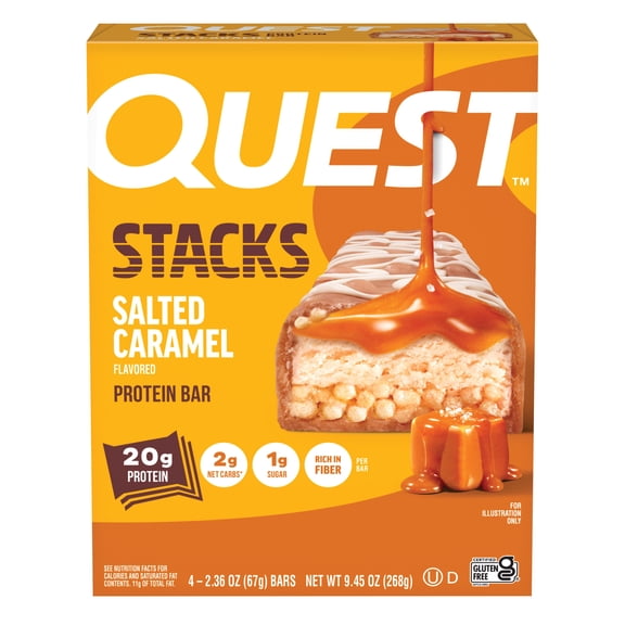 Quest Stacks Protein Bars, Salted Caramel Flavor, 20g of Protein, 4 Count