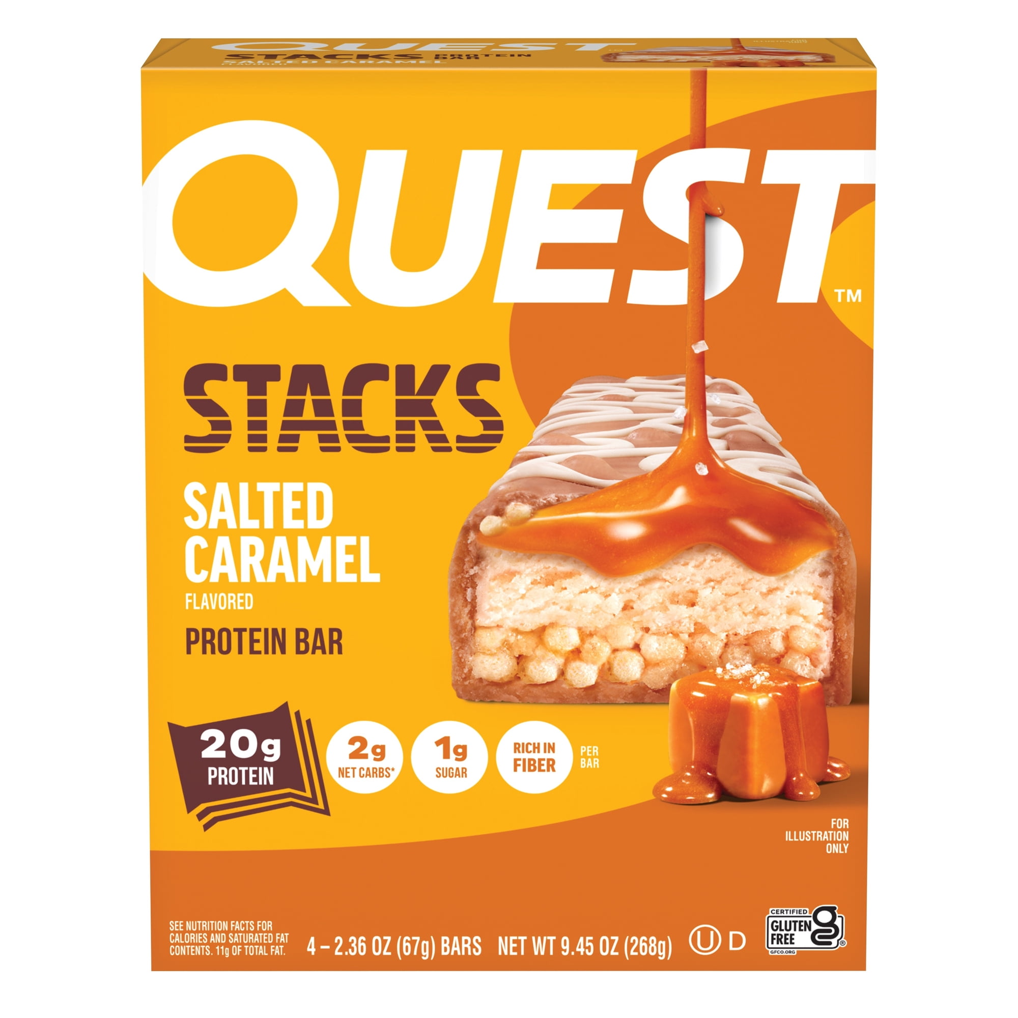Quest Stacks Protein Bars, Salted Caramel Flavor, 20g of Protein, 4 Count