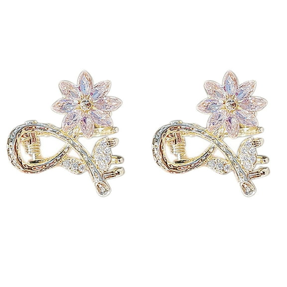 2 Pcs Flower Hair Clip Clips Glitter Barrettes Mini Claw Women's Girl Pink