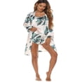 thumbnail image 4 of CUITING Ensemble de Pyjama 3 Pcs pour Femmes Cardigan à Manches Longues Ouvert Robe d'Été Soyeuse Sans Manches à Bretelles Shorts Cami Taille Haute Ensemble de Pyjama Confortable Vêtements de Nuit Imprimé Feuille, 4 of 6