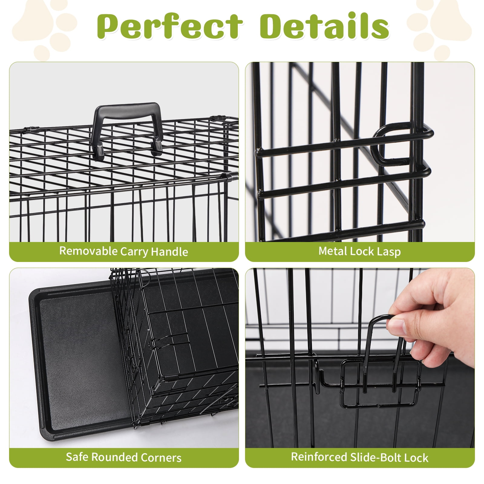 HiiKaa 30 in Small Dog Crate,Foldable Metal Dog Kennel,2-Door Puppy Cage with Tray for Indoor Travel