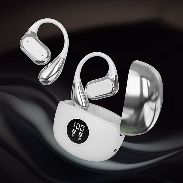 Auriculares Bluetooth de oído abierto | BT5.4 Auriculares deportivos inalámbricos colgantes | Pantalla digital | Micrófono con cancelación de ruido | Controladores de 14,2 mm | Tipo C | 4 horas de