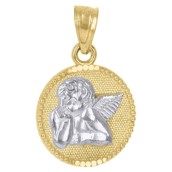 10kt Real Gold Two-Tone Textured Womens Angel Religious Charm Pendant