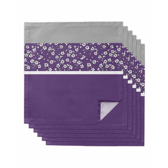 nqOlkjepod Purple Grey Flowers Cloth Napkins Set of 6 Reusable Dinner Napkins, Classic Botanical Art Elegant Cocktail Napkin Washable Table Napkins for Wedding/Holiday Party/Baby Shower 20"x20"