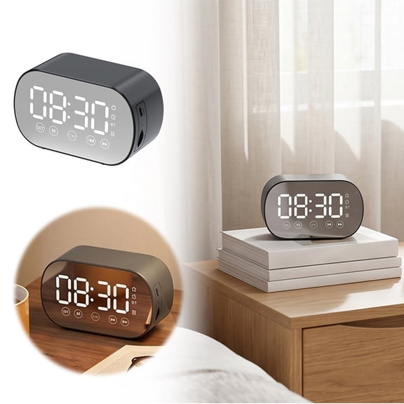 Clearance! Zguuel Portable Bluetooth Speaker with Alarm Clock LED Display, Wireless Multi-Function Speaker with Color-Changing Light, Digital Clock USB Speaker for Bedroom Home Office