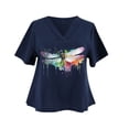 thumbnail image 4 of Pompotops Mode Femmes Imprimé Coton+lin Manches Courtes Col en V Hauts d'Été Blouse T-shirt Liquidation, 4 of 4