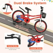 Costway 18 Kids Bike with Removable Training Wheels & Basket for 4-8 Years Old Child Red