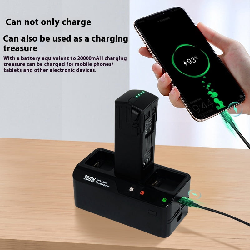 200W Fast Charging Hub for DJI Mavic 3 Series - TTOOGO Triple Battery Manager with Power Bank Function, Type-C Dual Direction Output, Smart Safety Protection, Portable Drone Charger