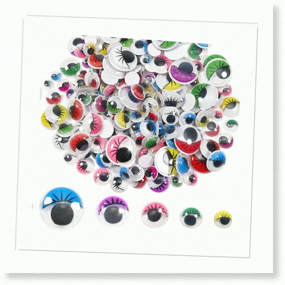 200pcs Self Adhesive Wiggle Googly Eyes with Lashes - Round 8mm, 10mm, 12mm, 15mm, 20mm - Mixed Colors Plastic Stickers for DIY Scrapbooking Decoration
