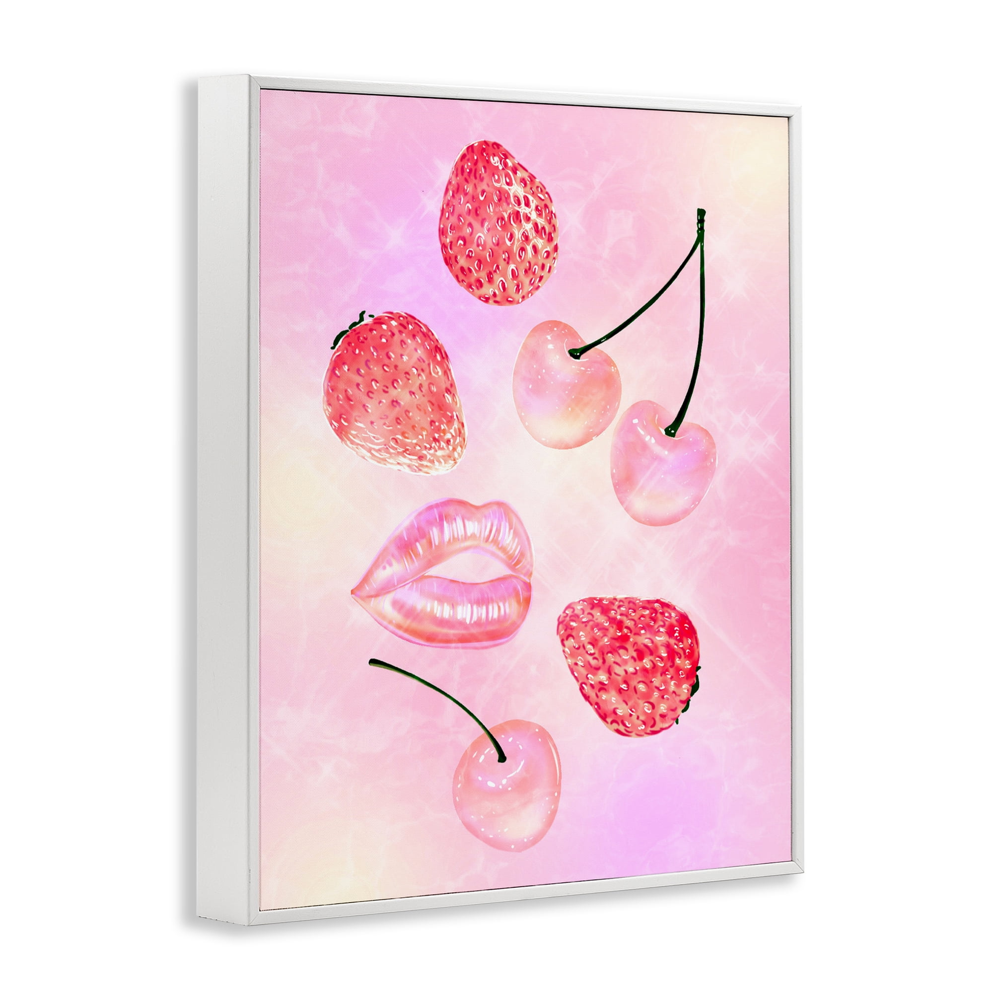 Pink Fruits and Kisses White Framed Giclee Art, design by Ziwei Li