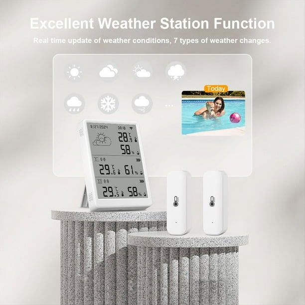 Estación Meteorológica Tuya WIFI Pantalla de Pronóstico Digital con 8 Sensores WiFi + RF433 Termómetro Higrómetro Compatible con Control de Voz