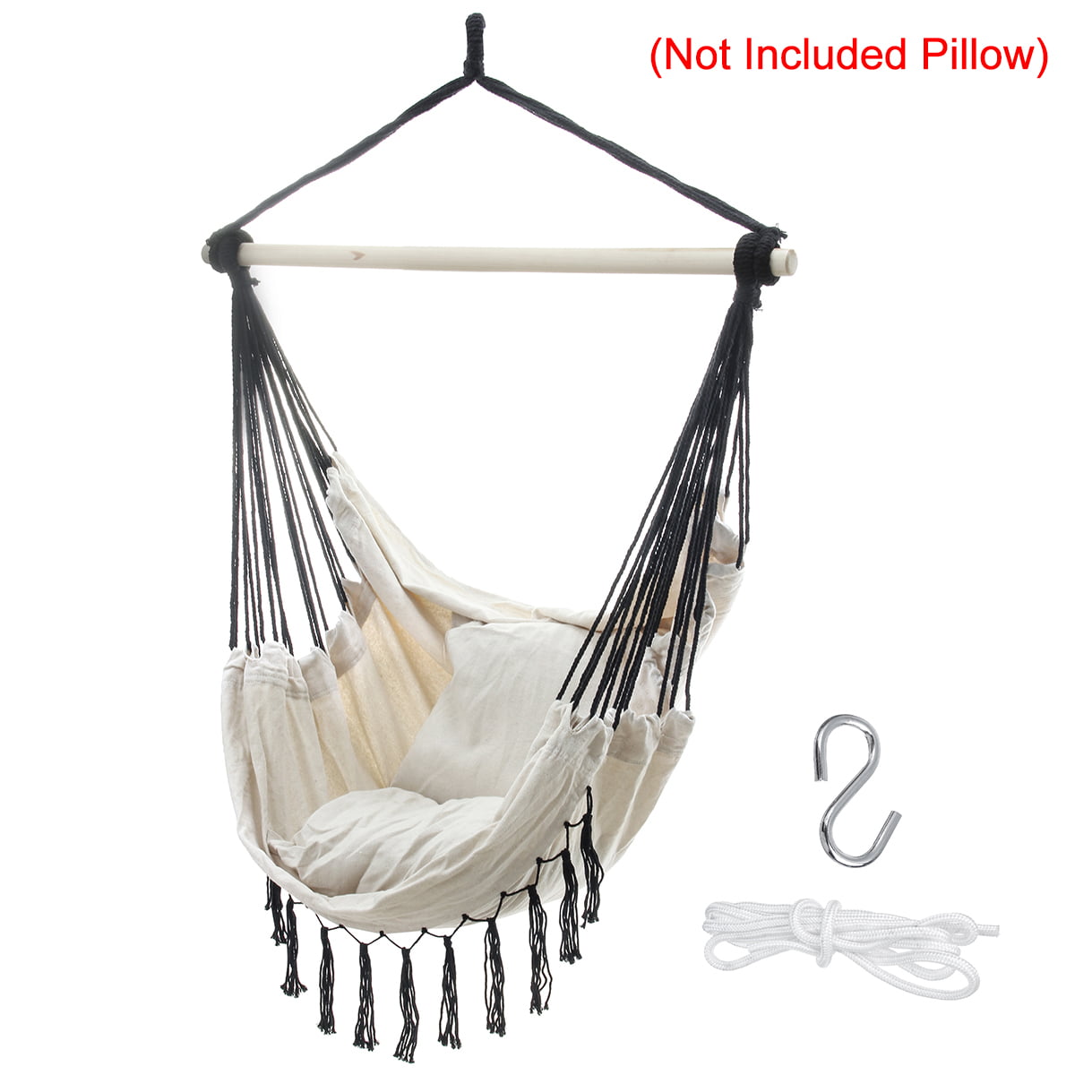 Cotton Rope Hanging Hammock Swing Camping Canvas Bed w/ Heavy Duty Strap & Hook 