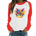 thumbnail image 2 of Xuyuer Mardi Gras Shirts for Women Shirt Funny Mask Graphic Tee Carnival Long Sleeve Shirt V Neck Top, 2 of 6