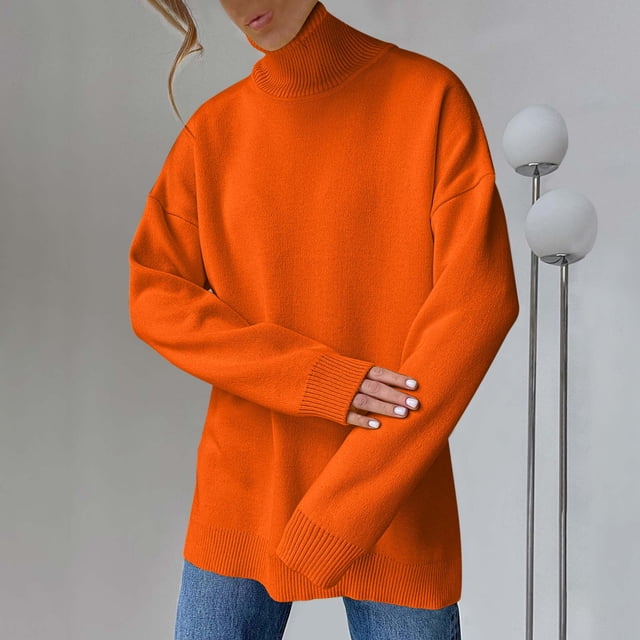 TIMIFIS Women's Fall Winter Long Sleeve Turtleneck Sweaters Casual Loose Solid Knit Pullover Sweaters