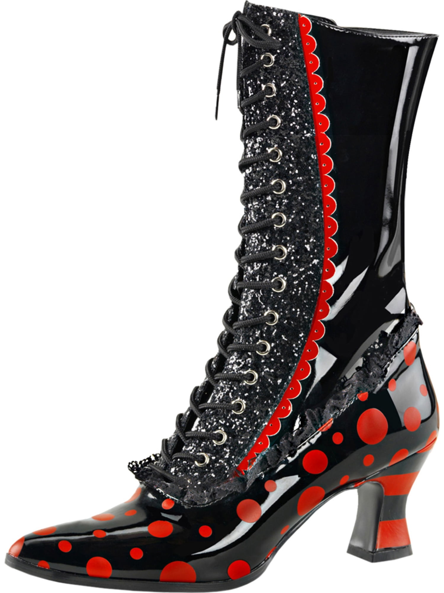 Funtasma Womens Black Costume Boots Red Polka Dots Halloween Witch