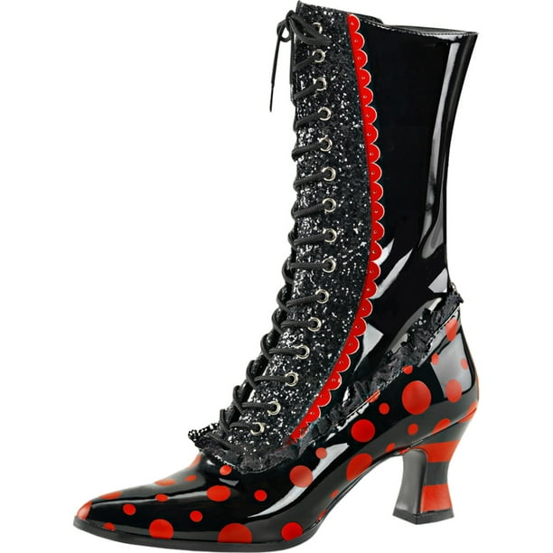 Funtasma Womens Black Costume Boots Red Polka Dots Halloween Witch