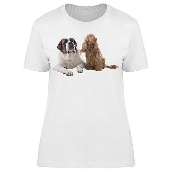 Cute St. Bernard And Spaniel Dog T-Shirt Women -Image by Shutterstock, Female Small