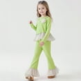 thumbnail image 2 of Krdevn Girls Autumn Outfits Long Sleeve Top with Ruffle Hem and Flared Pants Two Piece Includes Necklace,Size:3-4 Years, 2 of 4