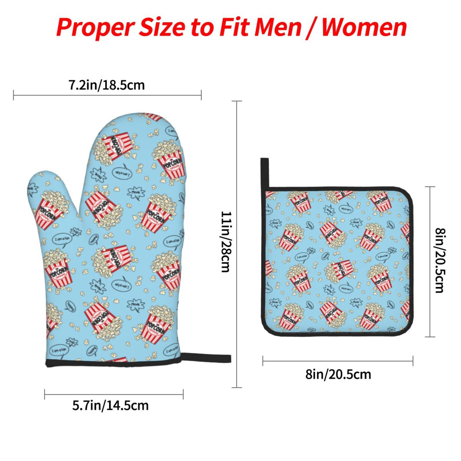 Naloa I Am A Fan Popcorn Oven Mitts and Pot Holders 4 pcs Set, Cooking Baking Grilling Kitchen Oven Glove for Cooking
