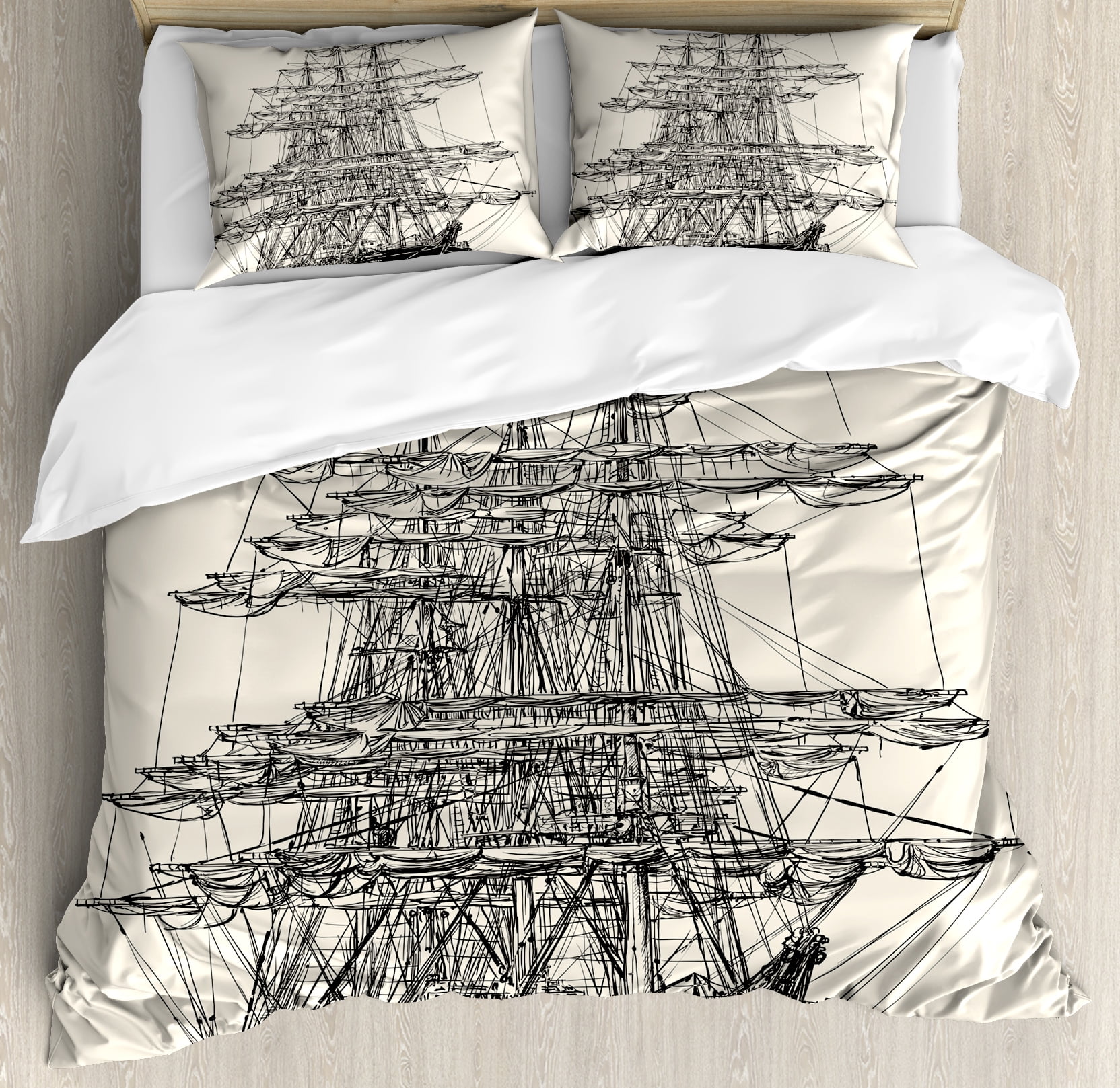 Pirate Ship King Size Duvet Cover Set Sailing Boat Detailed