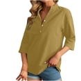 thumbnail image 7 of Cotton Linen Tops for Women 3/4 Sleeve Loose Fit Shirts Casual Button Solid Color V Neck Blouses 2026 Spring Dressy Lightweight Comfy Outfits Going Out Tops Ladies Fashion Trendy, 7 of 7