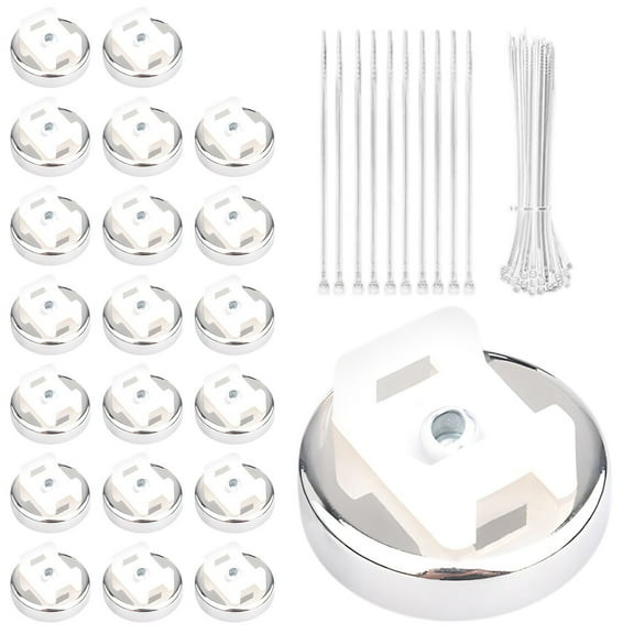 Hiroekza 20PCS Magnetic Cable Zip Ties Mount Kit - Magnetic Wires & Cables Holder Organizer - Cable Ties Management Base Electrical Supplies for Wire Silver