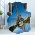 thumbnail image 4 of Paris Soft Flannel Fleece Throw Blanket, Famous Eiffel Tower Reflected on Water Picture Historical French Architecture, Cozy Plush for Indoor and Outdoor Use, 50" x 60", Green Grey Blue, by Ambesonne, 4 of 5