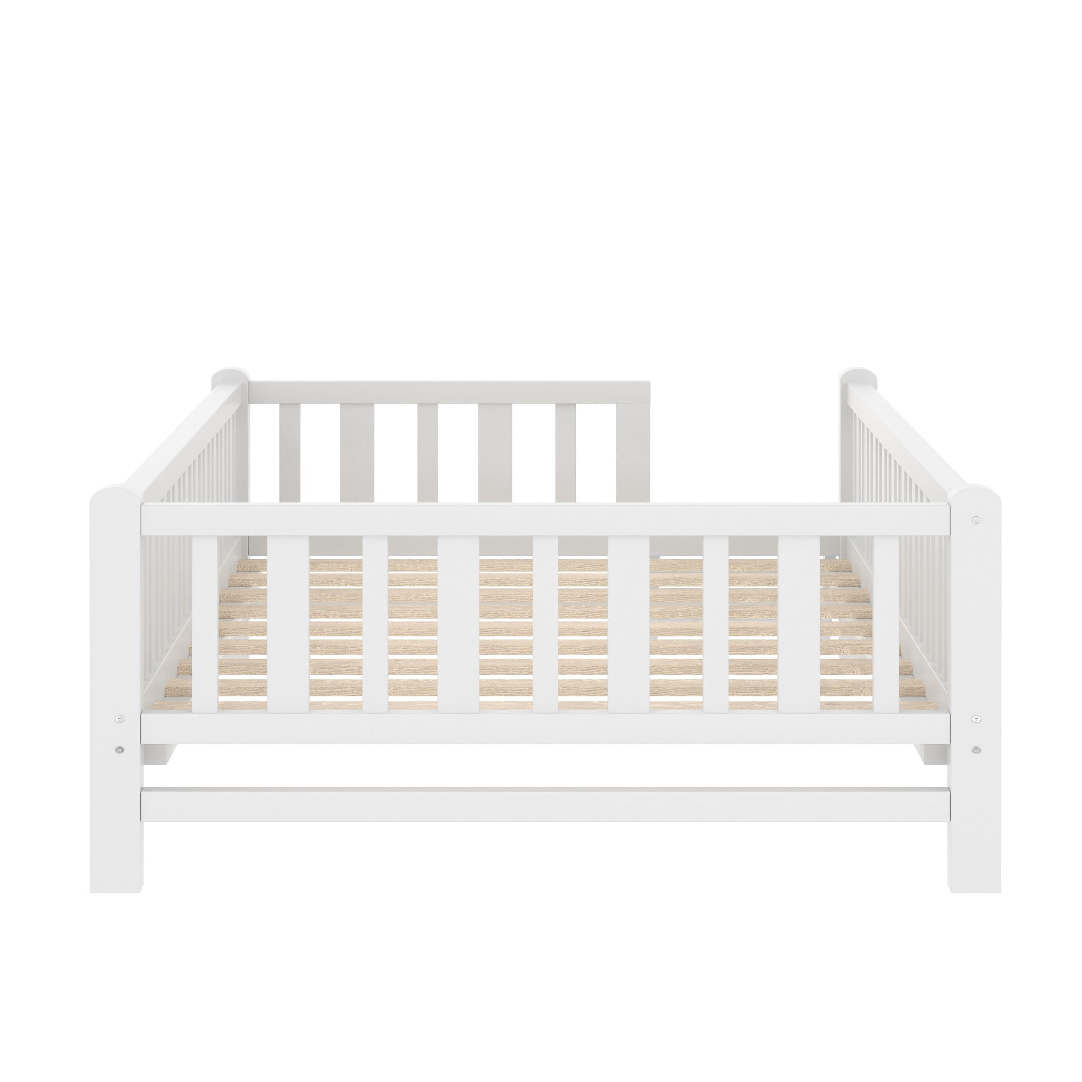 Noble House Prado Twin Size Wood Platform Bed with Full Guardrail, Safe Low Profile Bed Frame for Kids, White