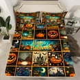 thumbnail image 2 of Feelyou Happy Halloween Bed Sheets, Horror Spooky Jungle Pumpkin King Sheets, Patchwork Plaid Sheet Set, Breathable Home Decor, 4 Pieces, 2 of 7