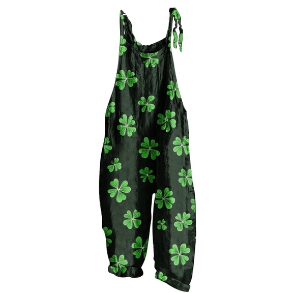 Hueook St. Patrick's Straight Leg Yoga Pants for Women Pants Ladies' Printed Sleeveless Casual Overalls Jumpsuit Jumpsuit Pants Green L