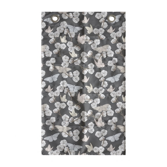 Flowers Insects Hanging Pocket Organizer, Vintage Floral Nostalgia Detailed Foliage and Butterflies Pattern, Printed Polyester Storage Bag with Pockets, 21" x 31", Grey and Warm Taupe