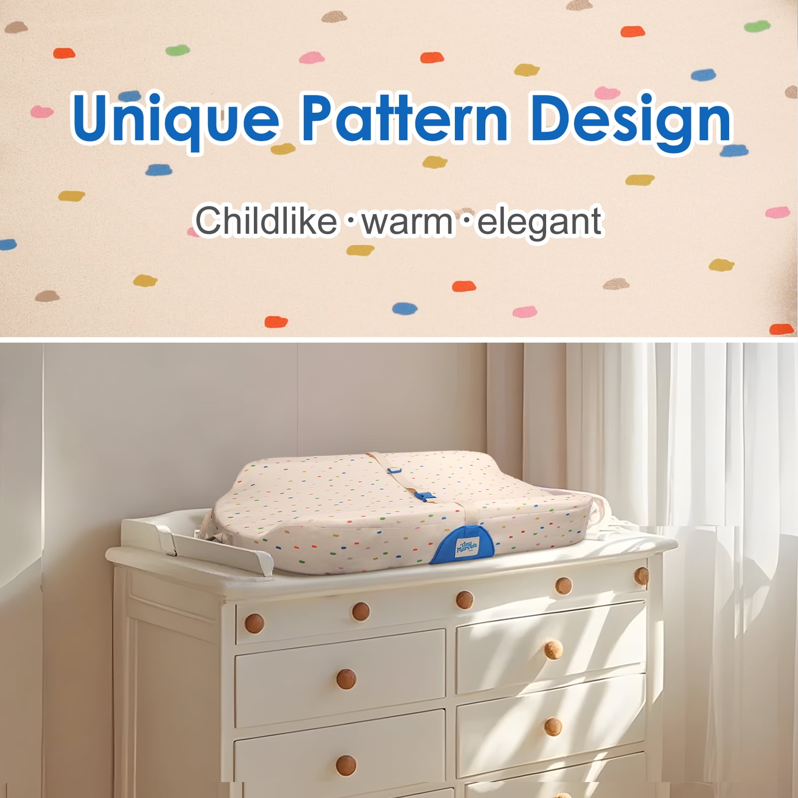 Tiny Marvels Non-Slip Changing Pad, Upgrade Size (18" x 31.50"), Soft Washable Cover, Safe Contoured Baby Changing Pad Fits Standard Changing Tables & Dressers