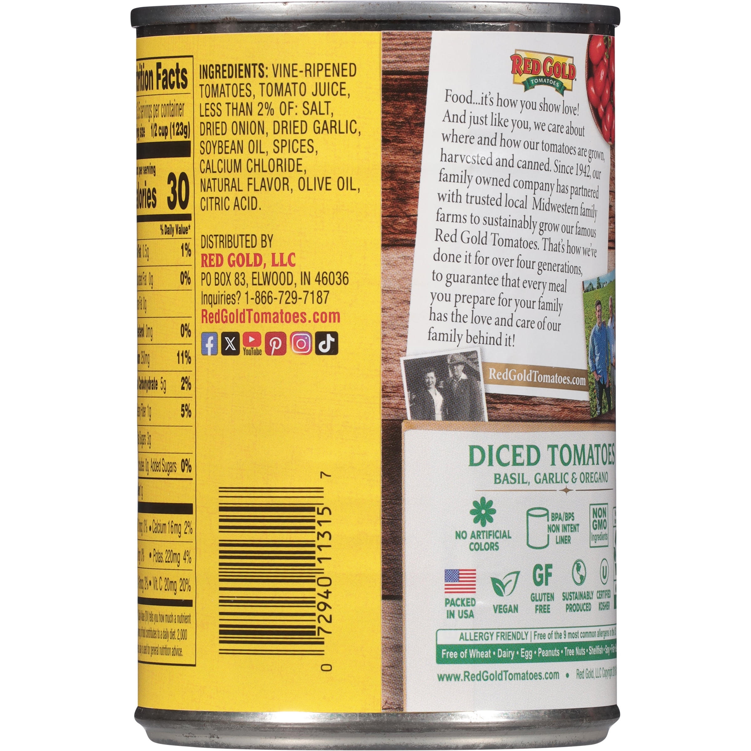 (12 pack) Red Gold Diced Tomatoes with Basil, Garlic and Oregano, 14.5 oz Can