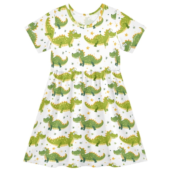 joogoo Cute Cartoon Crocodile Girls' Short Sleeve Dress Kids Dresses 5-6T