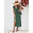 thumbnail image 5 of Women's Printed Surplice Neck Flutter Sleeve Midi Dress with Belted Waist and Slit 95% polyester 5% spandex daily, 5 of 14