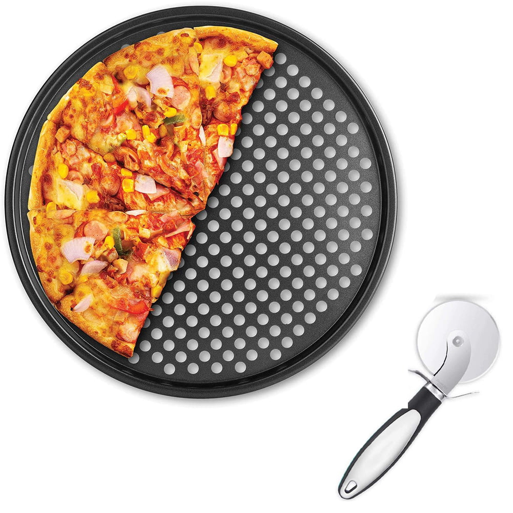 Carbon Steel Pizza Crisper Pan Non-Stick 12 Inch Tray Pizza Pan with Holes 