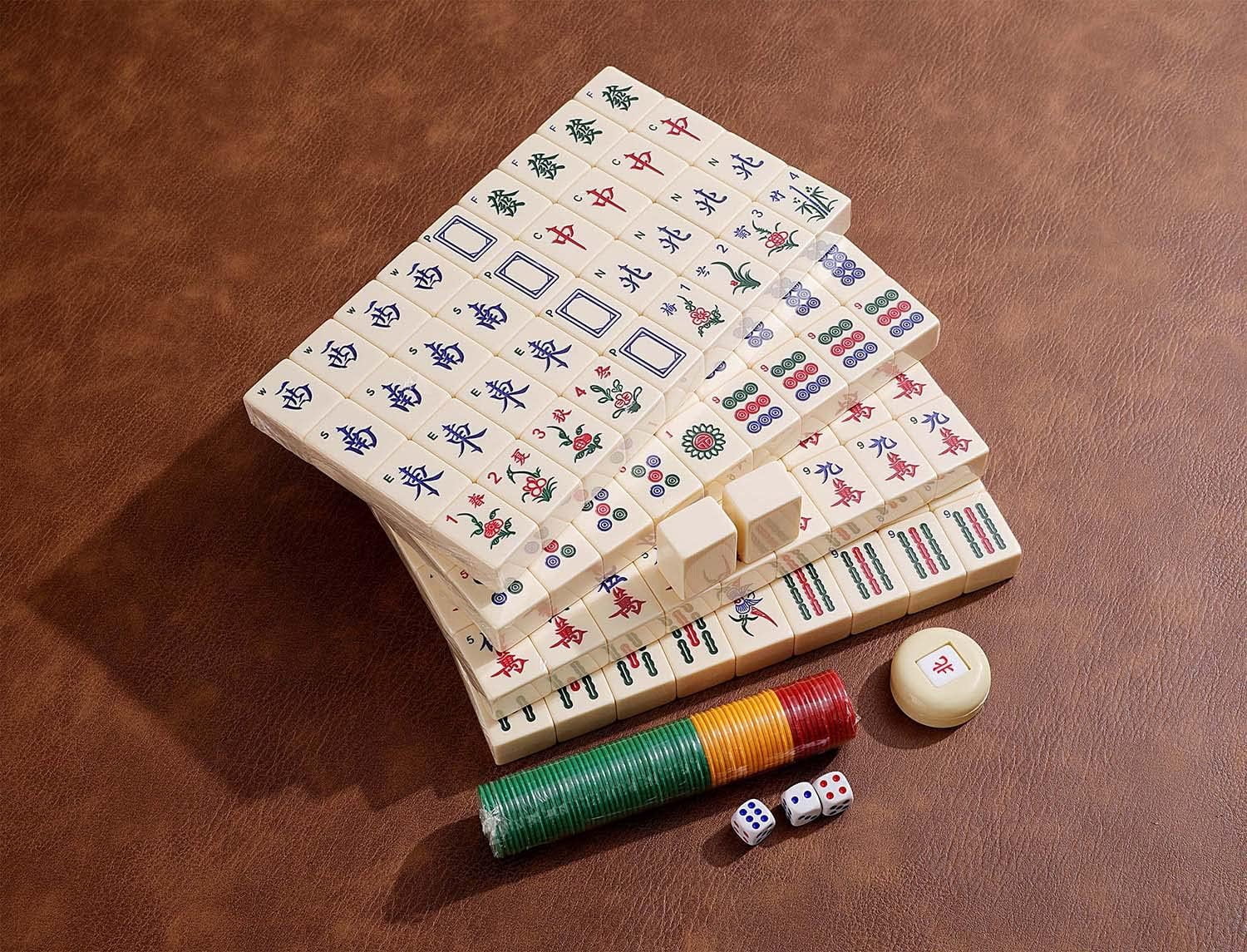 Chinese Mahjong X-Large 144 Numbered White Ivory Color Melamine Tiles 1.5 Inch Large Tile with Carrying Travel Case Pro Complete Game Set -( Majiang,Mah Jong, Mahjongg, Mah-Jong)