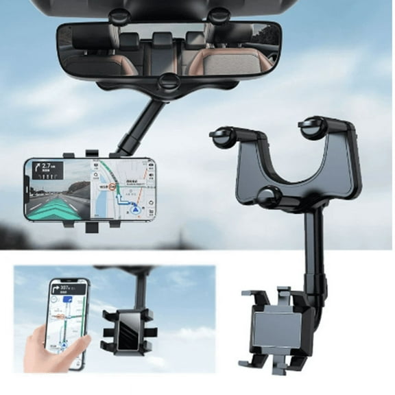 RIWPKFH 360° Car Rearview Mirror Phone Holder for Car Mount Phone and GPS Holder Support Rotating Adjustable Telescopic Phone Stand