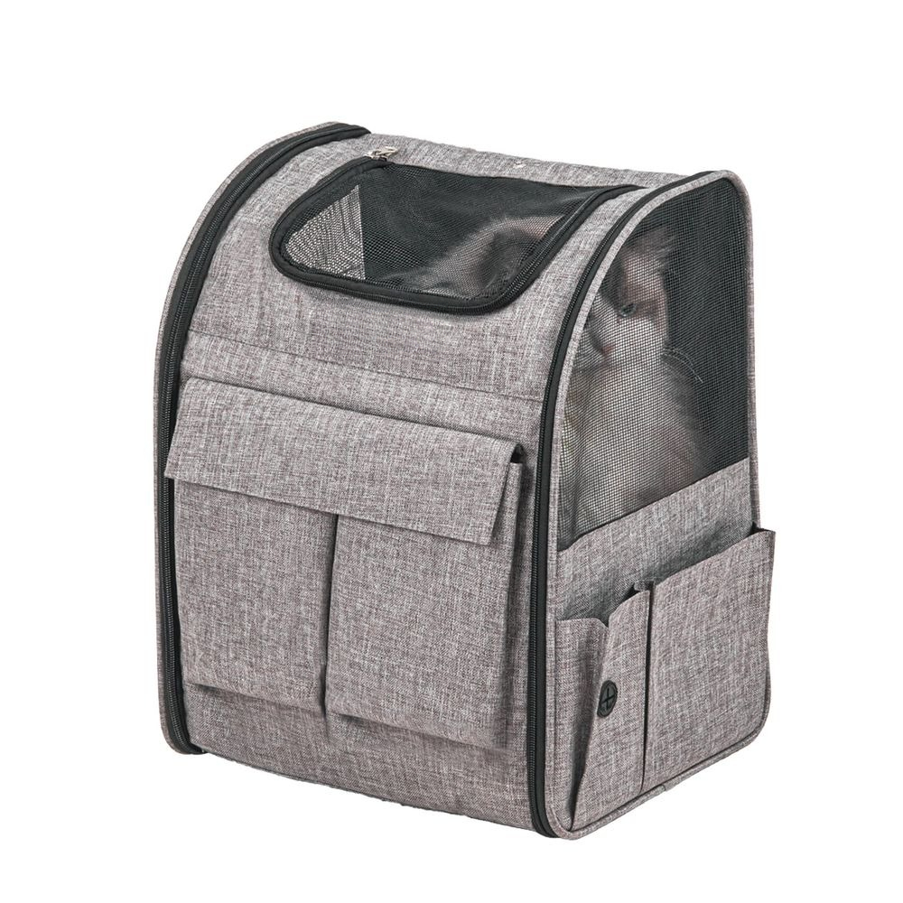 Rollable Pet Carrier with Removable Wheels, 600d Oxford Fabric Multi-Pocket Carrier Backpack Multi-Sided Breathable Viewable Window, Airline Approved for Dogs and Cats with Upgraded Wheels, Gray